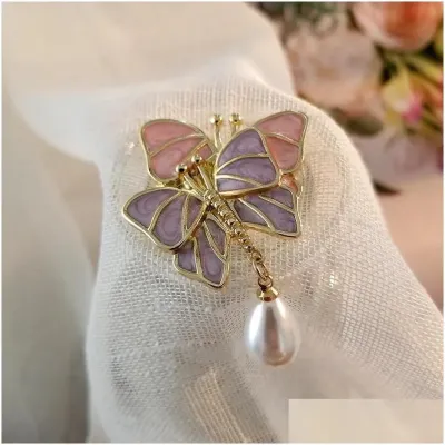 Retro French Butterfly Enamel Hijab Brooch